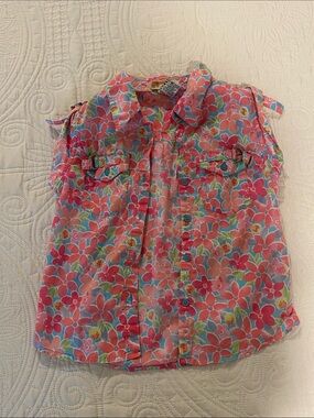 Caribbean Joe Girls Floral Button-Up Shirt - Pink, Blue, Green